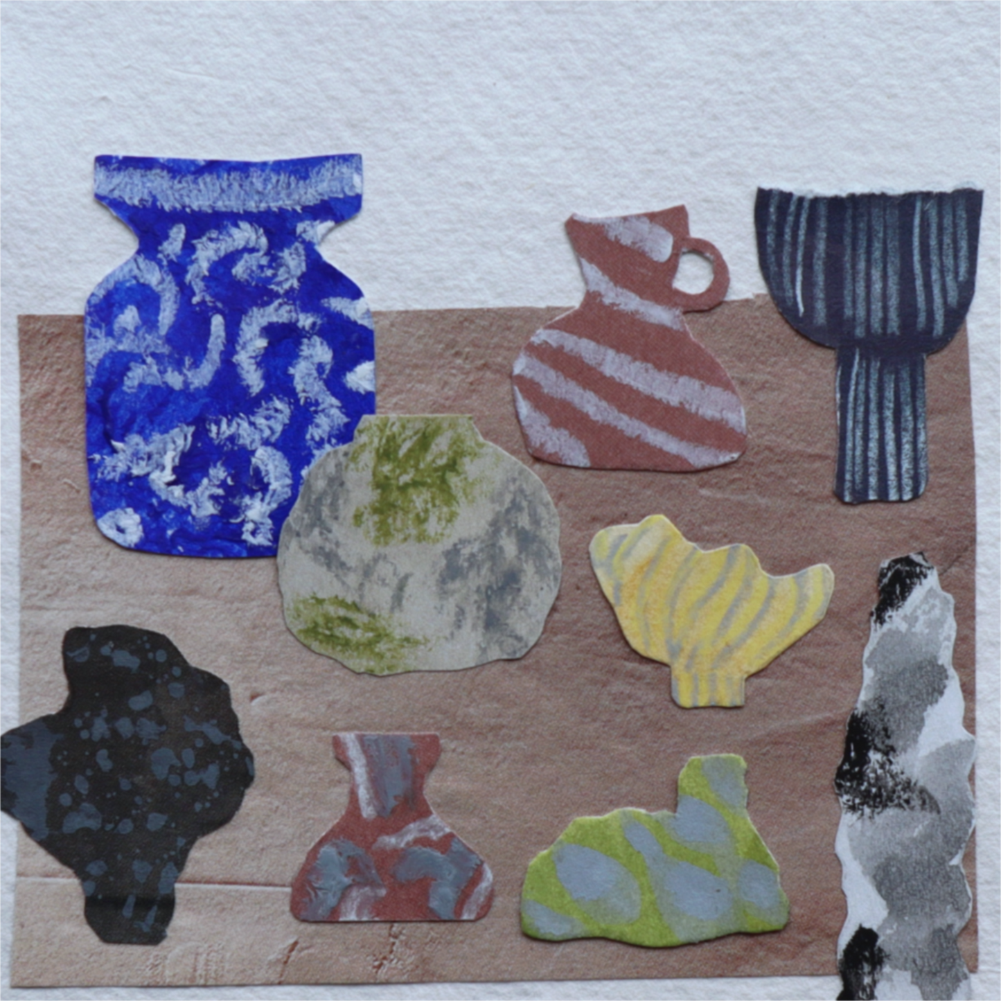 Original Collage on Cotton Rag Card 'Ceramics Fair' 10.5cm x 10.5 cm
