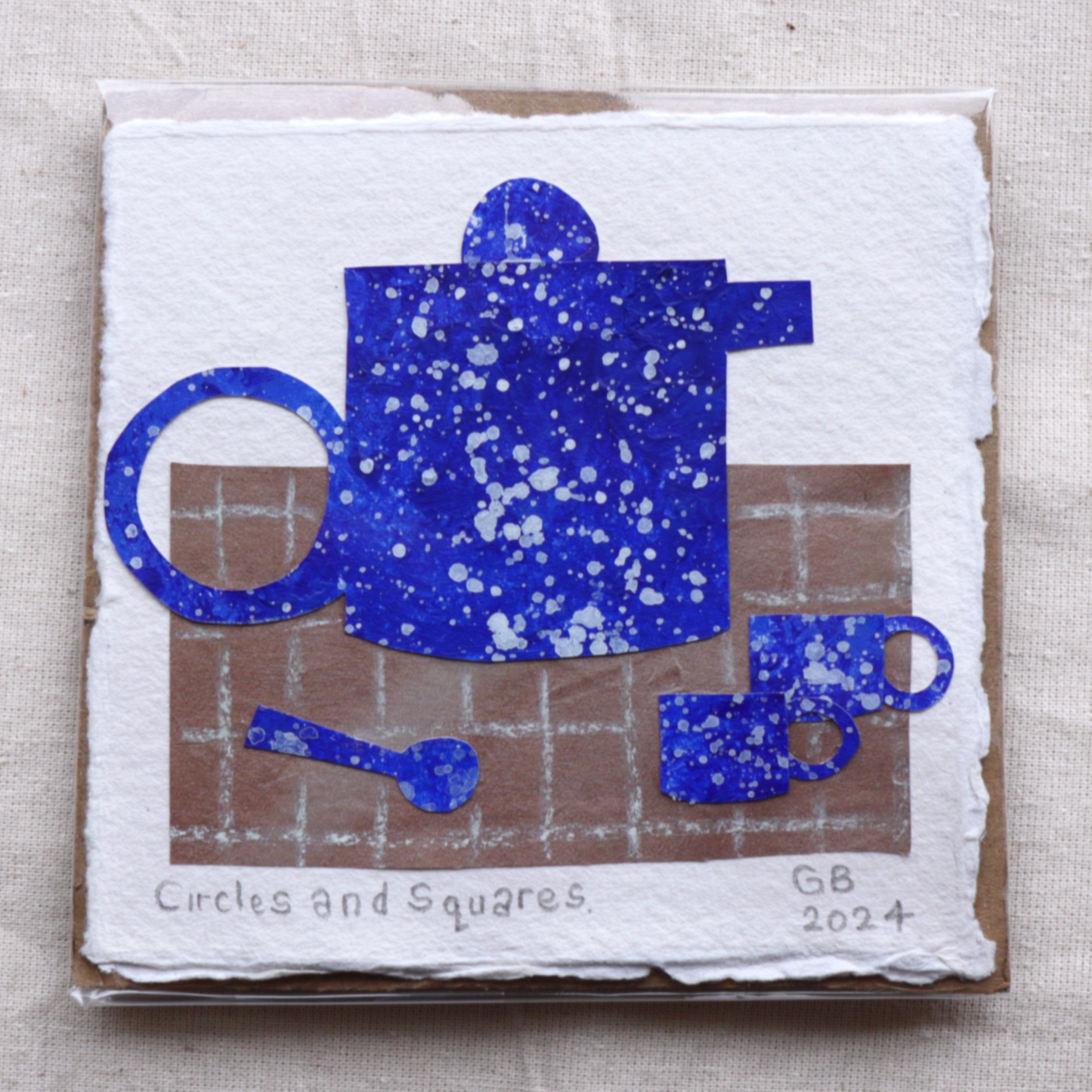 Original Collage on Cotton Rag Card 'Circles and Squares' 10.5cm x 10.5cm