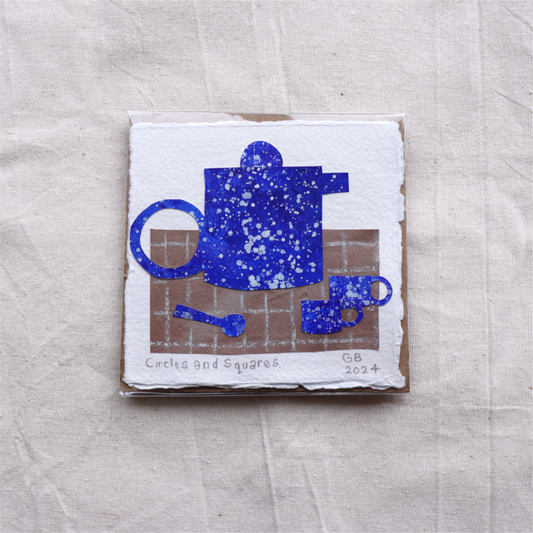 Original Collage on Cotton Rag Card 'Circles and Squares' 10.5cm x 10.5cm