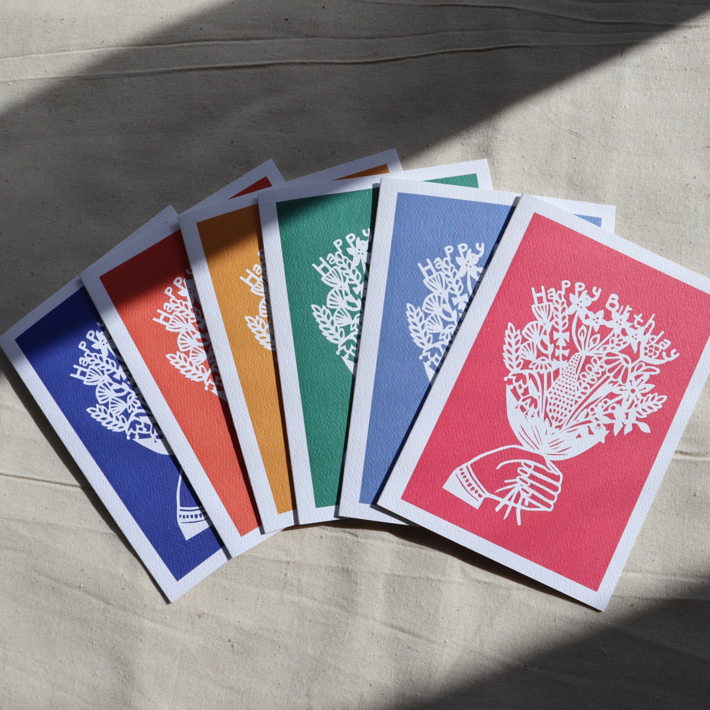 Happy Birthday Block Flowers card pack of 6