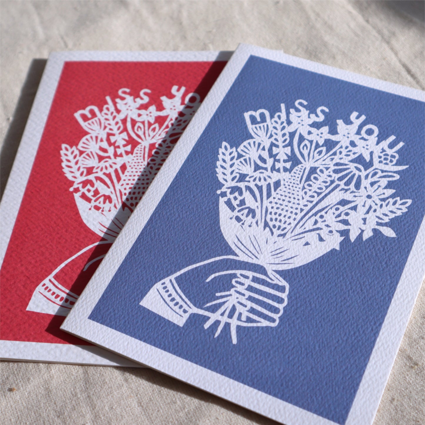 Miss You Flowers card - 2 block colours