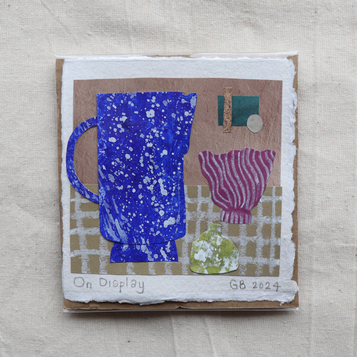 Original Collage on Cotton Rag Card 'On Display' 10.5cm x 10.5cm
