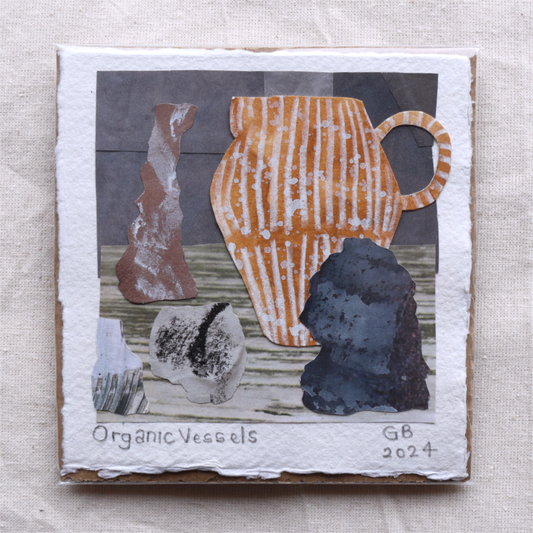 Original Collage on Cotton Rag Card 'Organic Vessels' 10.5cm x 10.5 cm