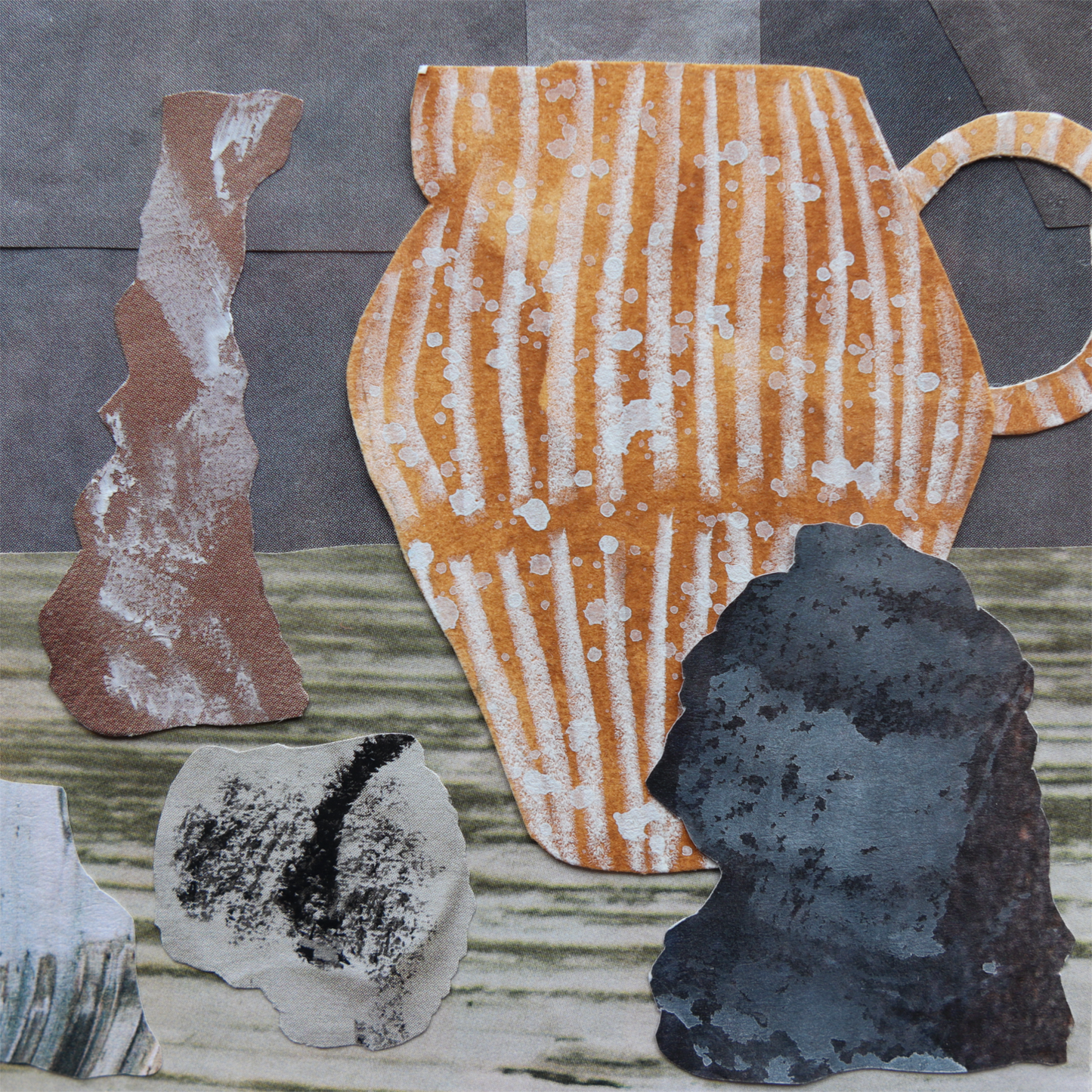 Original Collage on Cotton Rag Card 'Organic Vessels' 10.5cm x 10.5 cm