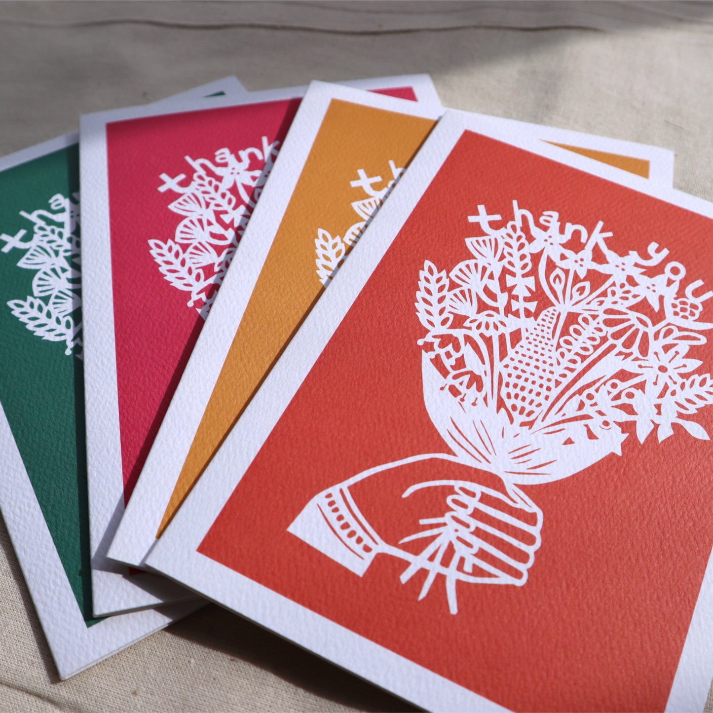 Thank You Flowers card - 4 block colours